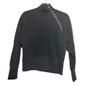 Marissa Webb Black Cotton Funnel Neck Zip Sweatshirt Women's‎ XS